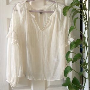 White Sheer Ruffle Sleeve Top